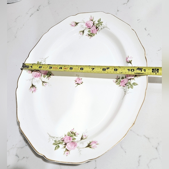 Vintage Canonsburg Pink Moss Rose Oval Serving Platter - Picture 5 of 7